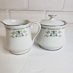Classic Vintage Cotillion Juliet Creamer & Sugar Set Delicate Green Floral